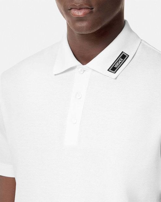 Versace White Logo Patch Short-Sleeved Polo Shirt for men