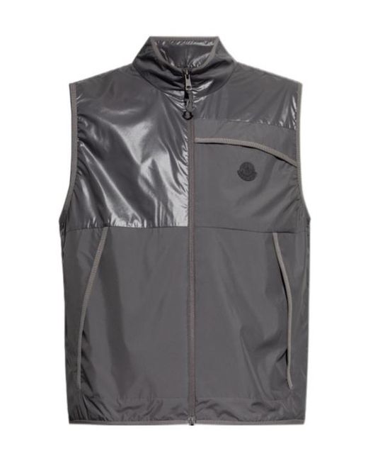 Moncler Gray Panelled Logo Patch Zip-Up Vest for men