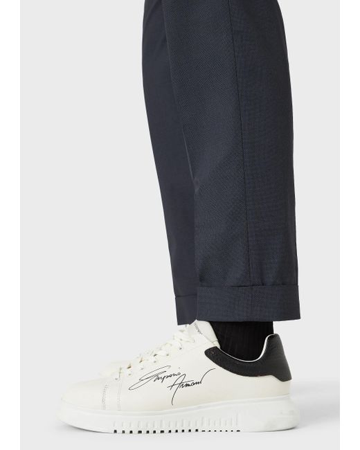 Emporio Armani Blue Flanged Micro-Textured Casual Pants for men