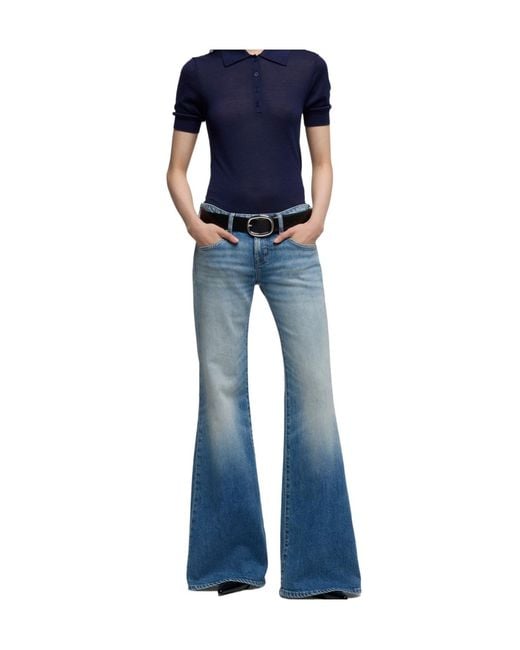 7 For All Mankind Blue Low-Rise Flared Jeans