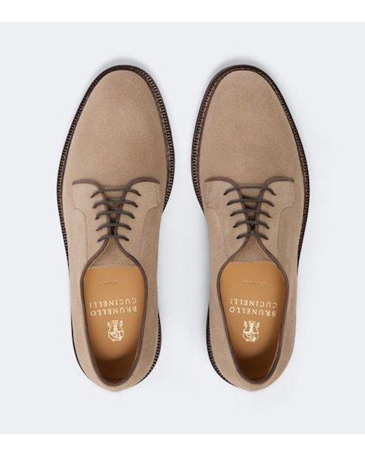 Brunello Cucinelli Brown Suede Derby Shoes for men