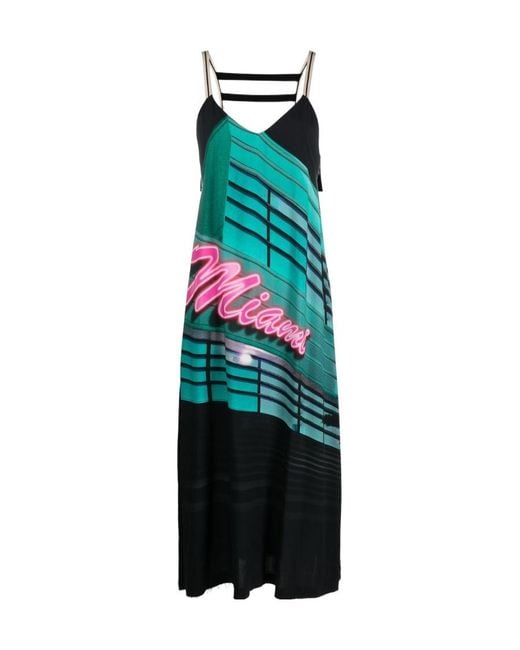 Palm Angels Green Miami V-Neck Midi Dress