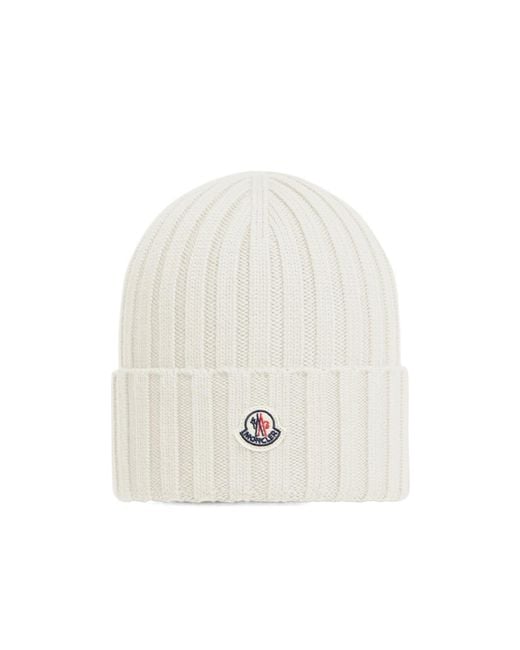 Moncler White Logo Wool Beanie