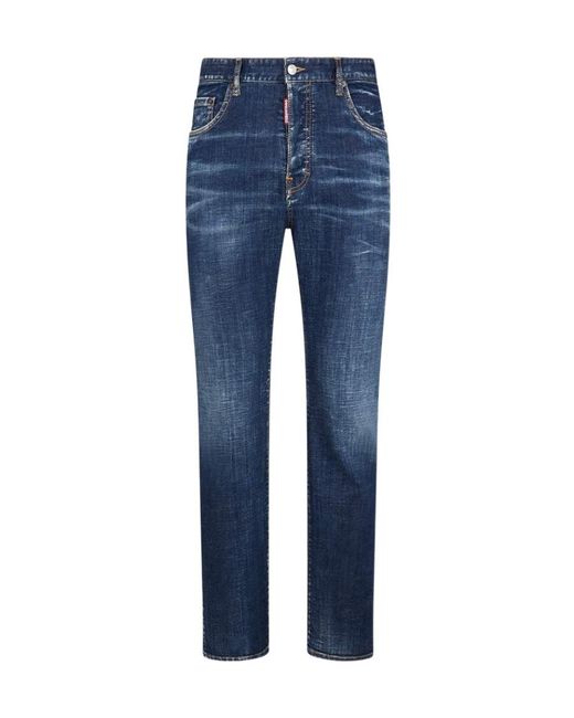 DSquared² Blue Logo Patch Straight-Leg Jeans for men