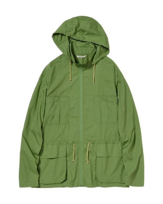 Auralee Green Cotton-Lawn Hooded Jacket for men