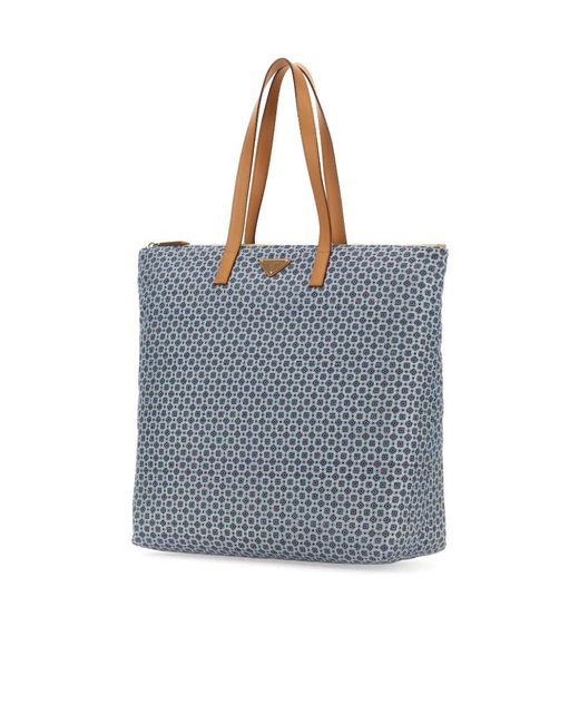 Prada Blue Large Geometric-Pattern Tote Bag for men