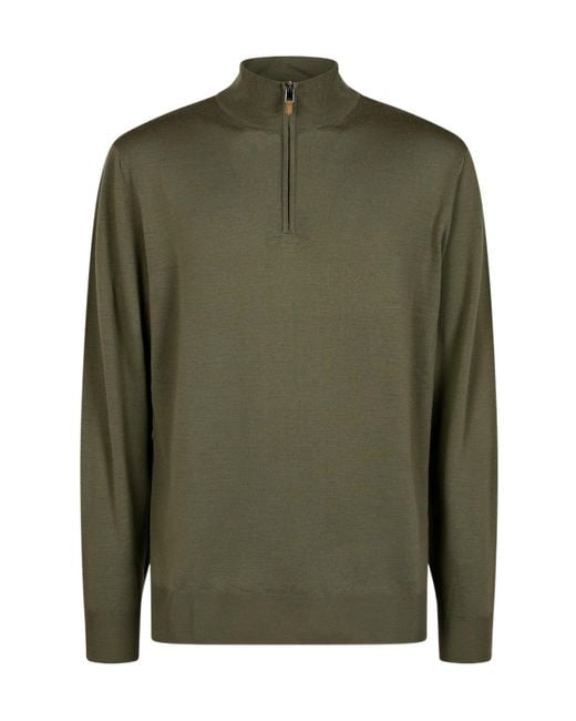 Canali Green Half-Zip Mock-Neck Knitted Sweater for men