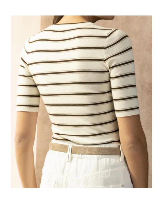 Brunello Cucinelli White Striped Short Sleeved Pullover