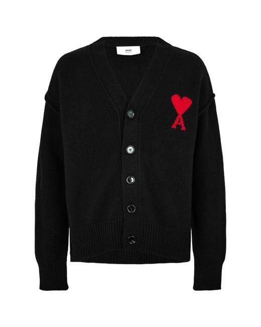 AMI Black V-Neck Knit Cardigan