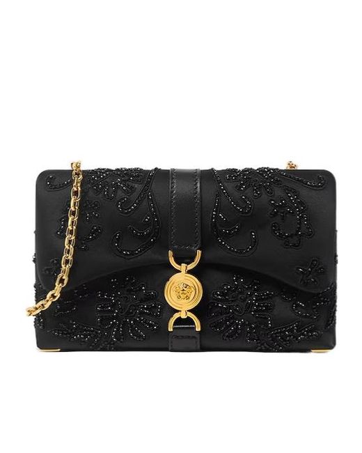 Versace Black Kleio Embroidered Satin Mini Crossbody Bag
