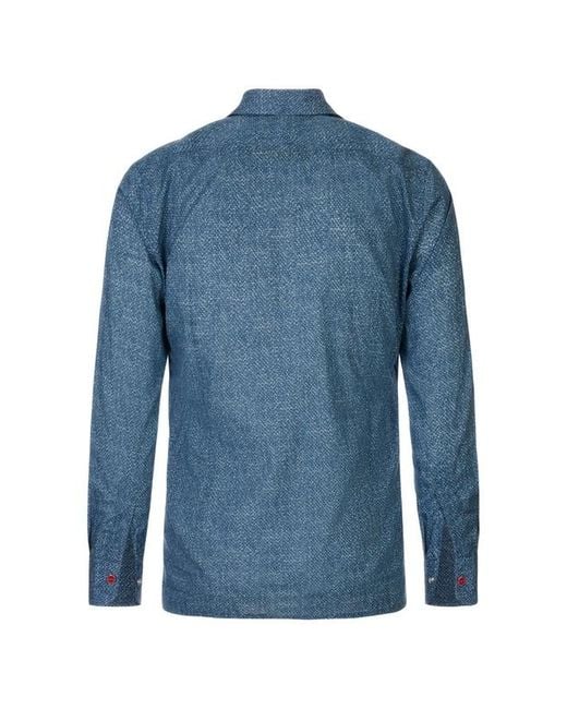 Kiton Blue Patterned-Print Button-Up Shirt for men