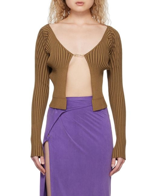 Jacquemus Brown Ribbed-Knit Open-Front Cardigan