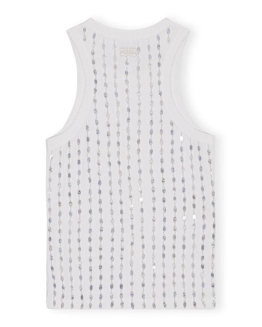 Ganni White Embellished Sleeveless Tank Top