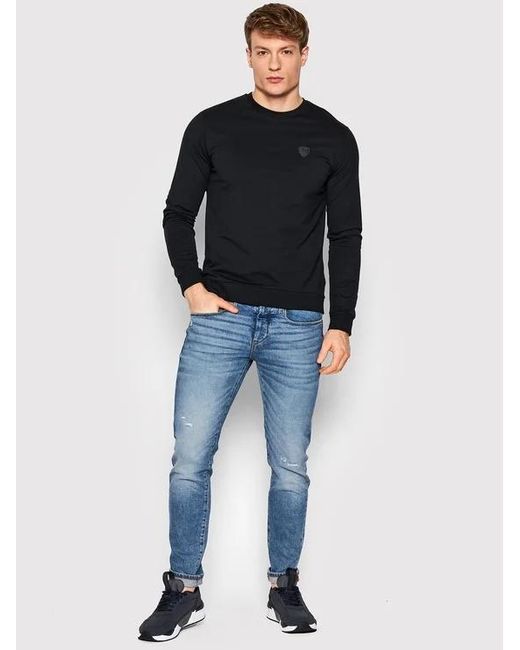 EA7 Black Logo Round Neck Sweater for men