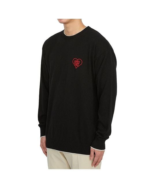 FAMILY FIRST Black Embroidered-Logo Crew-Neck Jumper for men