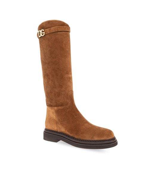 Dolce & Gabbana Brown Logo Plaque Boots