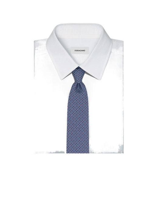 Ferragamo Blue Square Gancini Print Silk Tie for men