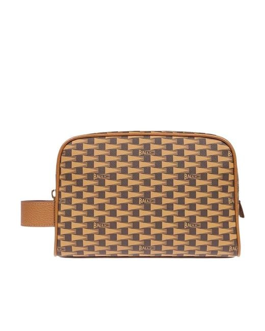 Bally Brown Printed Zipper Handbag for men
