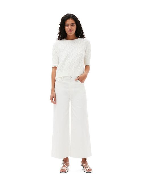 Ganni White Cotton Cable Open Back Top