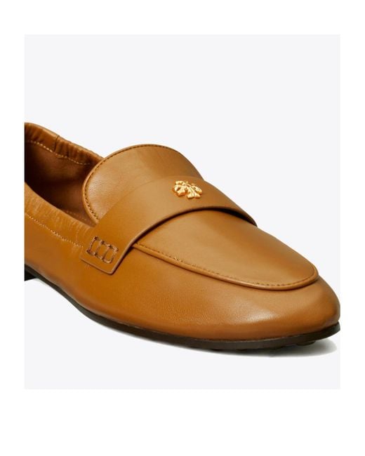 Tory Burch Brown Logo-Plaque Leather Loafers