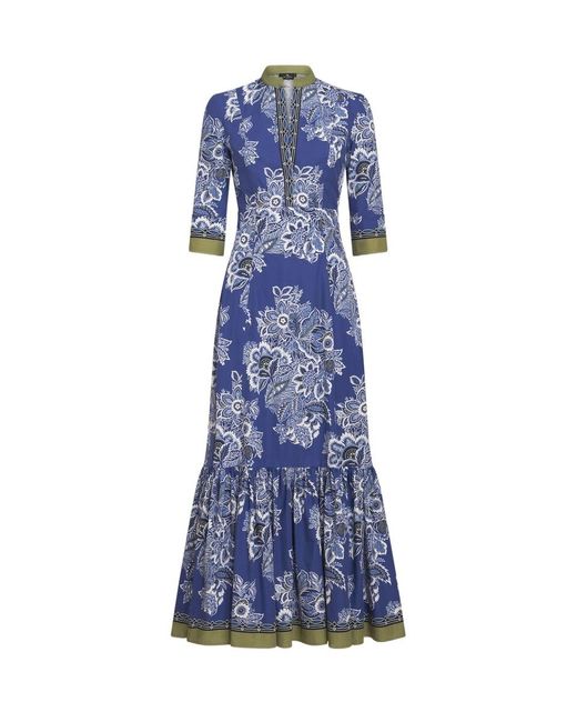 Etro Blue Floral Printed V-Neck Maxi Dress