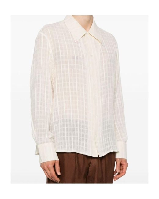 Séfr White Point-Collar Checked Shirt for men