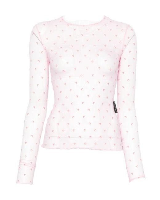 MARINE SERRE Pink Moon-Print Long-Sleeve T-Shirt