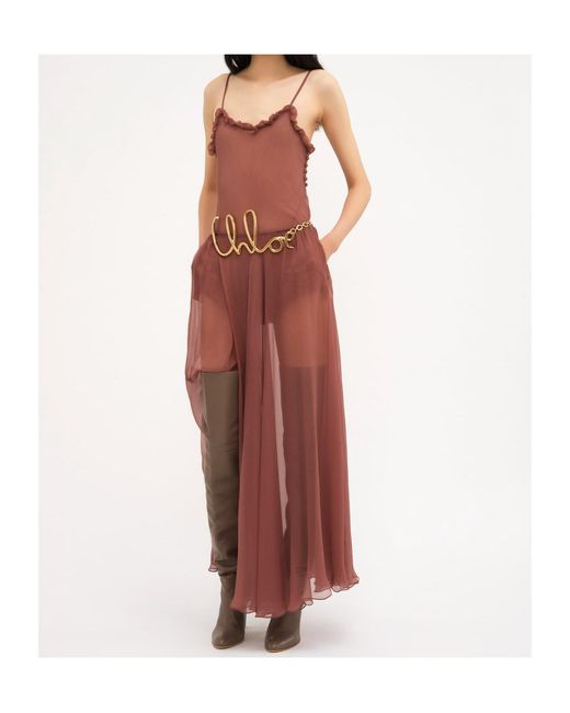 Chloé Brown Chloé Ruffled Tulle Tank Top