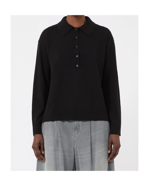 Max Mara Black Smmfrisia Long-Sleeved Knitted Polo Shirt