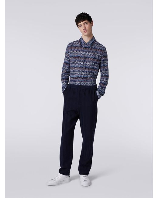 Missoni Blue Chevron-Knit Straight-Leg Trousers for men