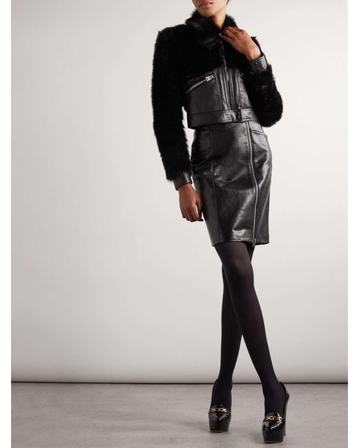 Tom Ford Black Panelled Leather Mini Skirt