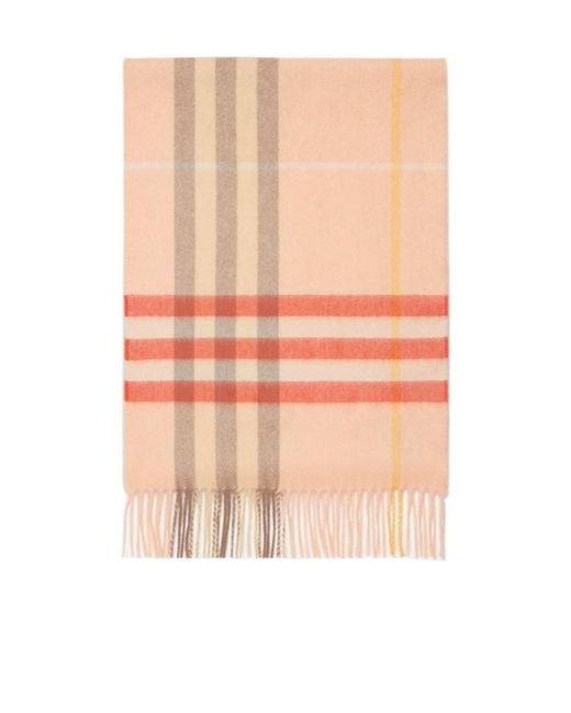 Burberry Pink Checked Fringed-Edge Scarf