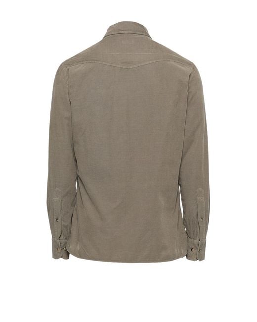 Brunello Cucinelli Gray Corduroy Western-Style Shirt for men
