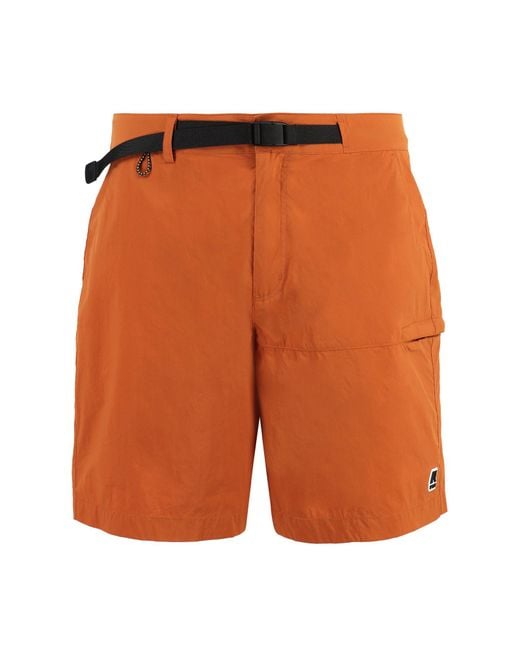 K-Way Orange Logo Patch Belted Bermuda Shorts for men