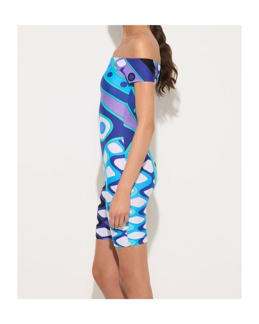 Emilio Pucci Blue Vivara Iride-Print Off-Shoulder Playsuit