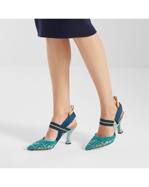 Fendi Blue Colibr Ff High-Heel Slingback Pumps
