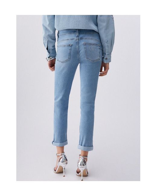 Liu Jo Blue Gemstone-Appliqué Turn-Up Jeans