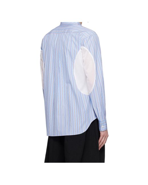 Comme des Garçons Blue Cotton Broad Stripe X Polyester Mesh Shirt for men