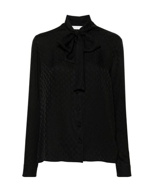 Palm Angels Black Monogram Jacquard Pussy-Bow Detailed Blouse