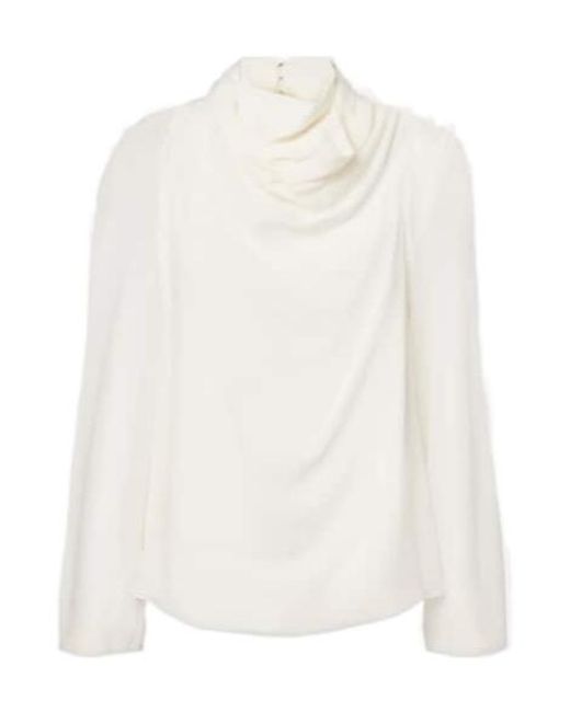 Altuzarra White Cara Draped High-Neck Silk Top