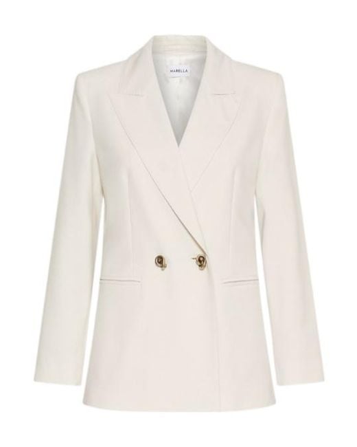 Marella Natural Double-Breasted Stretch Canvas Blazer