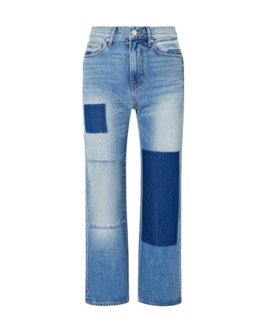 Veronica Beard Blue Dylan High-Rise Wide-Leg Patchwork Jeans