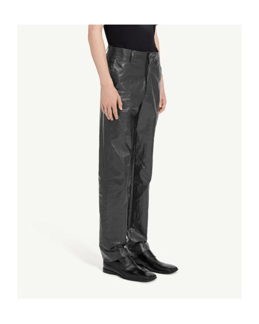MM6 by Maison Margiela Gray Crinkled Linen Trousers for men