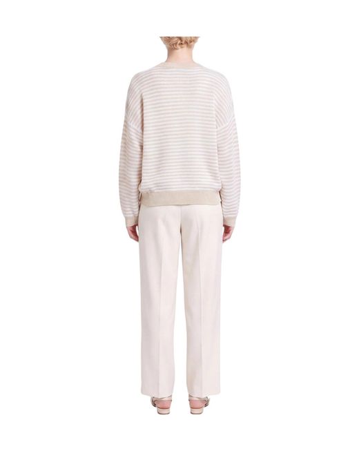 Brunello Cucinelli White Striped Longsleeve Knit Sweater
