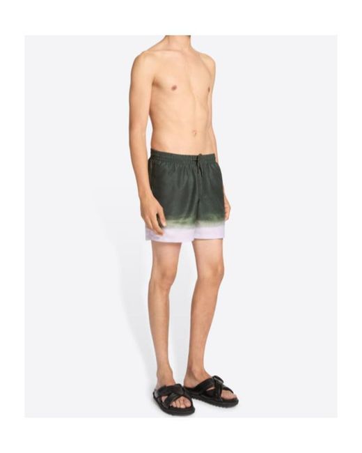 Dries Van Noten Green Printed Drawstring Swim Shorts for men