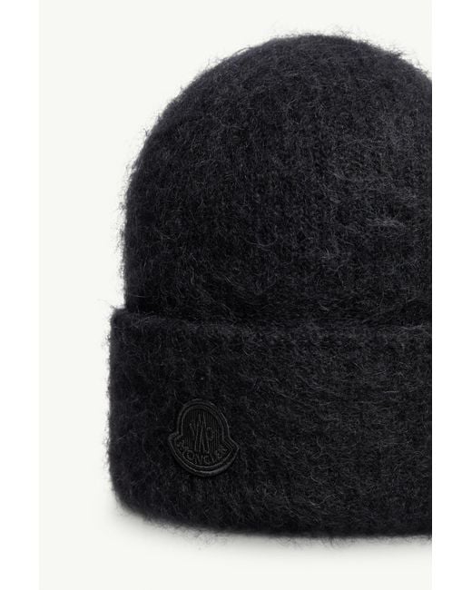 Moncler Black Mohair Wool Blend Beanie