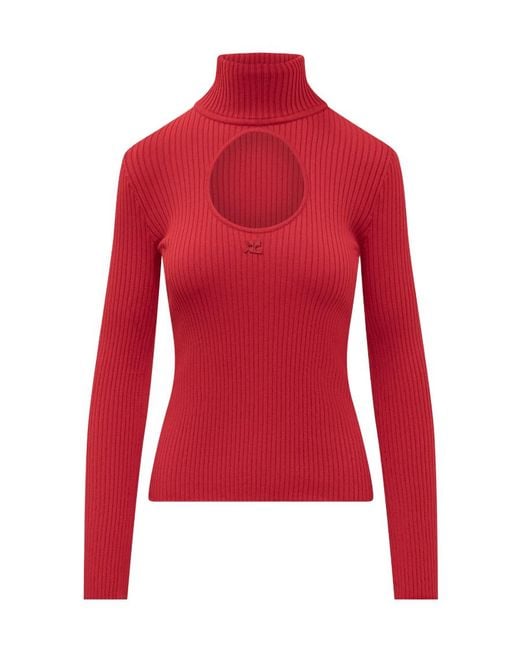Courreges Red Cut-Out Ribbed Sweatshirt