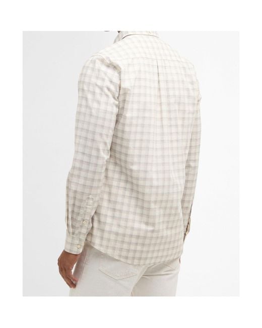 Barbour White Long-Sleeved Plaid Shirt for men