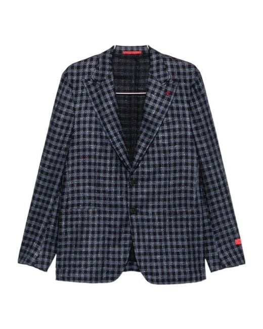 Isaia Blue Long-Sleeve Blazer for men