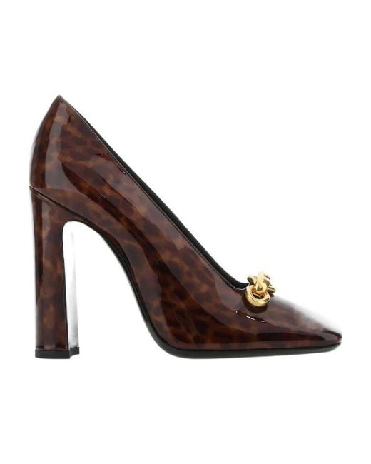 Saint Laurent Brown Silvana Square Toe Pumps